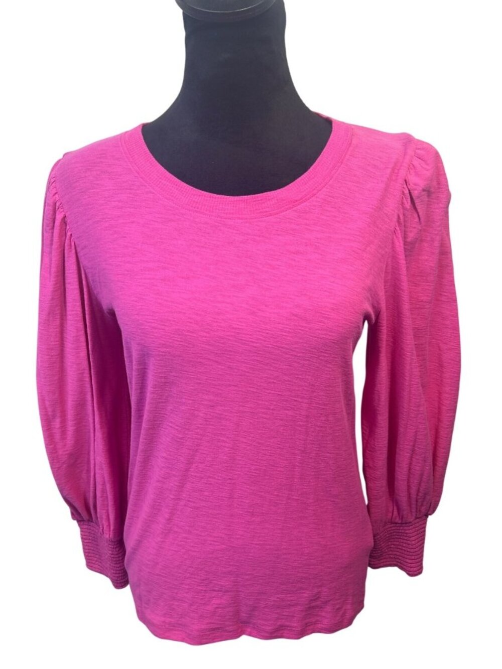 Nation LTD Loren Smocked Peasant Tee Women's S Pink Pima Cotton Puff Sleeve